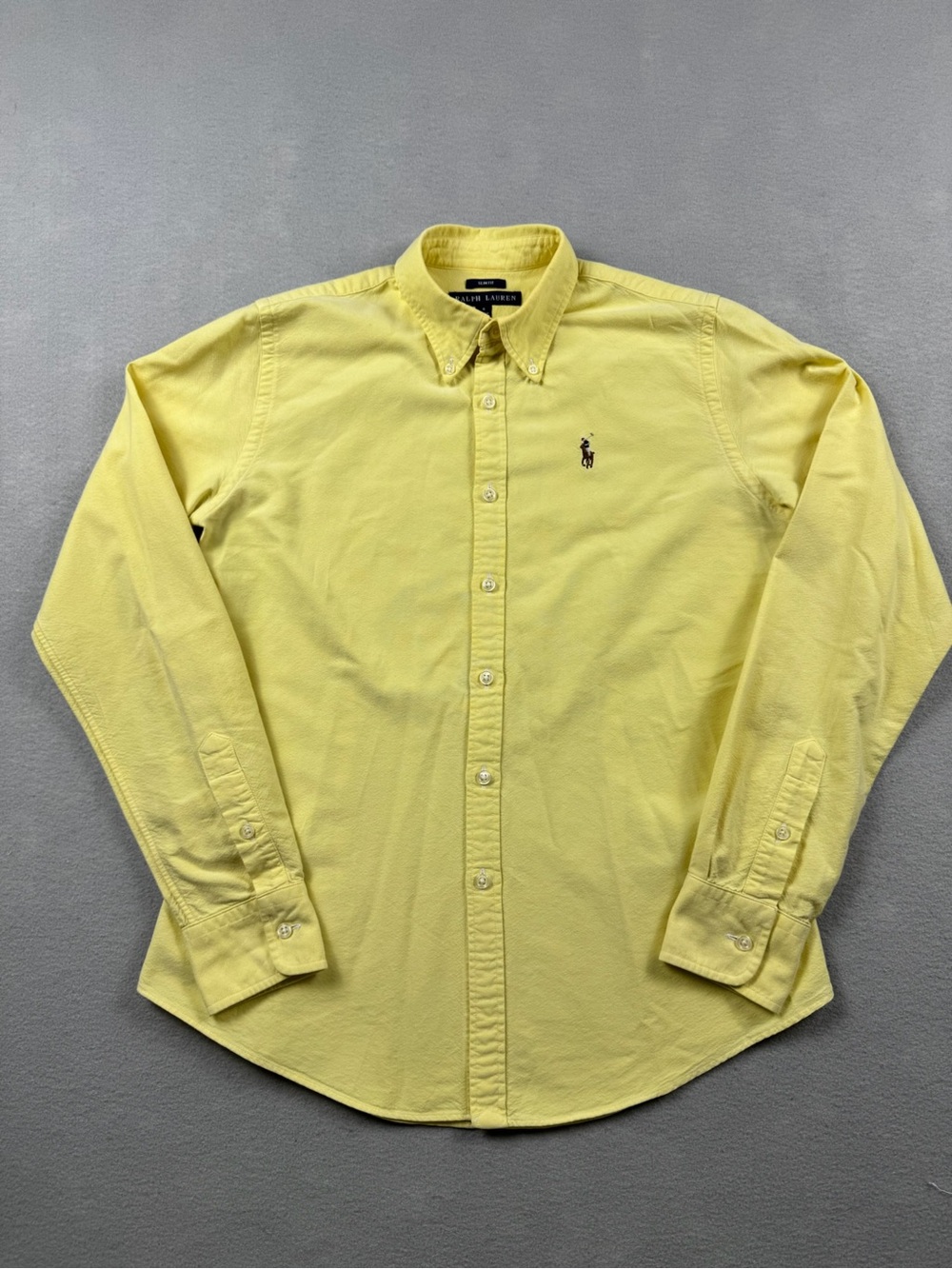 Ralph Lauren Slim Fit Oxford Shirt Women Size 6 Small Yellow Preppy Classic Pony